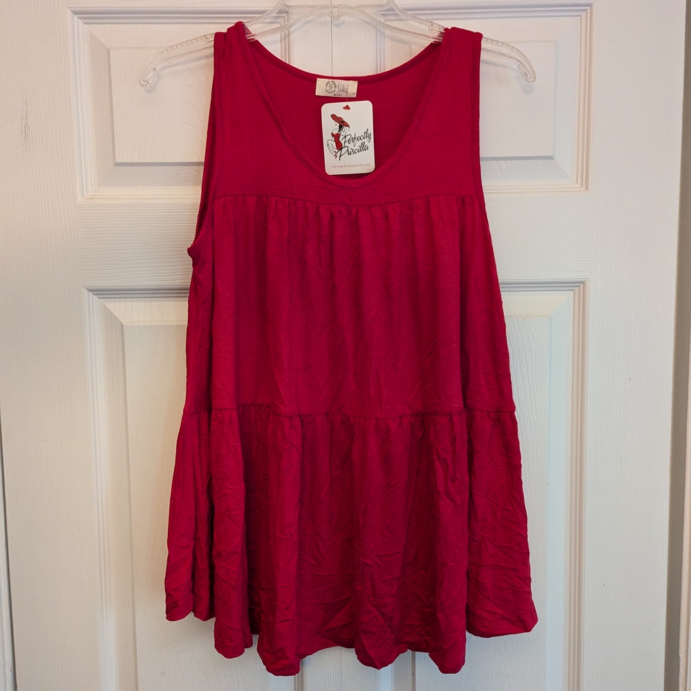 💥4/$20 NEW Fushia Tiered, Ruffled Sleeveless Top, Small